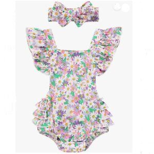 Younger Tree - Baby Girls Cotton Vintage Floral Romper Size 90/9-12M NEW